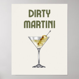 Dirty Martini Retro Sage Green Coctail Poster