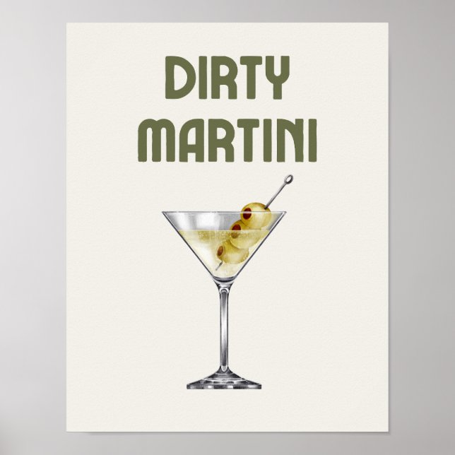 Dirty Martini Retro Sage Green Coctail Poster (Frente)