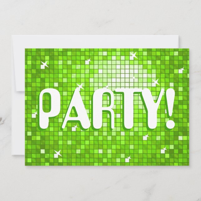 Disco Azulejos Green 'PARTY!' convite amelia text (Frente)