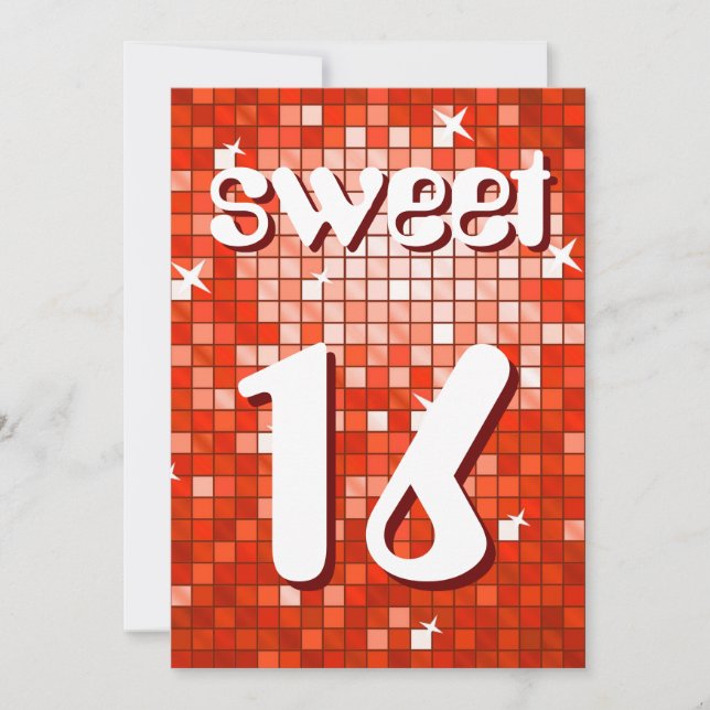 Disco Azulejos Red 'Sweet 16' convite amelia text (Frente)