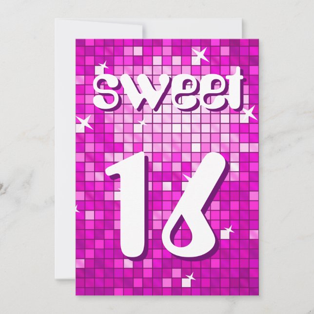 Disco Azulejos Rosa 'Sweet 16' convite amelia text (Frente)