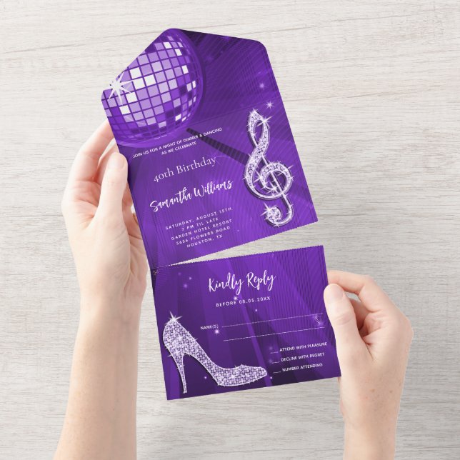 Disco Ball and Heels Purple Birthday (Aba destacável)