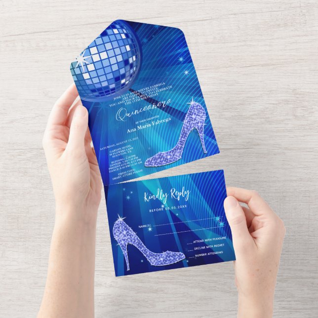 Disco Ball e Heels Blue Quinceañera (Aba destacável)