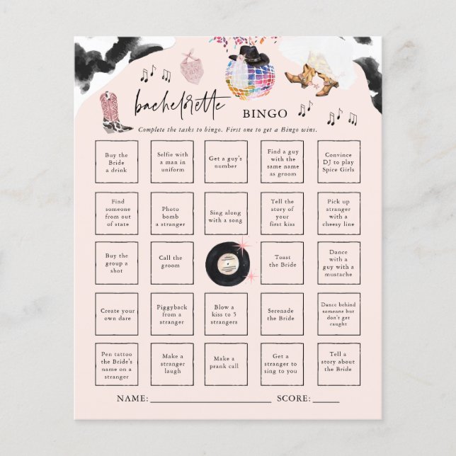 Disco Cowgirl | Bachelorette Bingo Party (Frente)