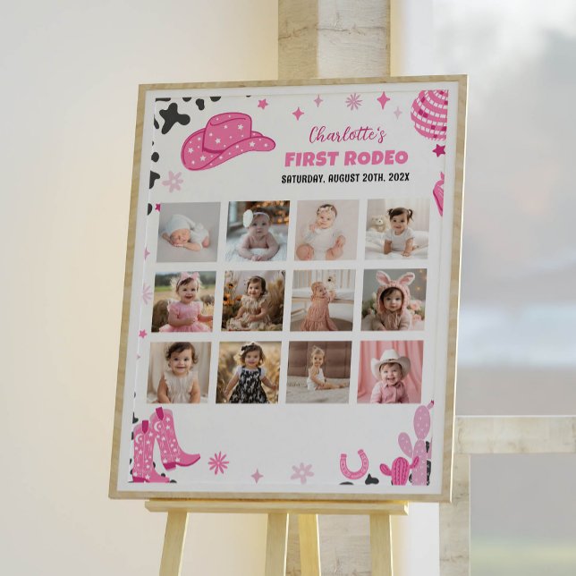 Disco CowGirl Birthday Foto Milestone Poster (Criador carregado)