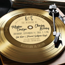 Disco de Vinil Dourado Convite de Casamento Vintag