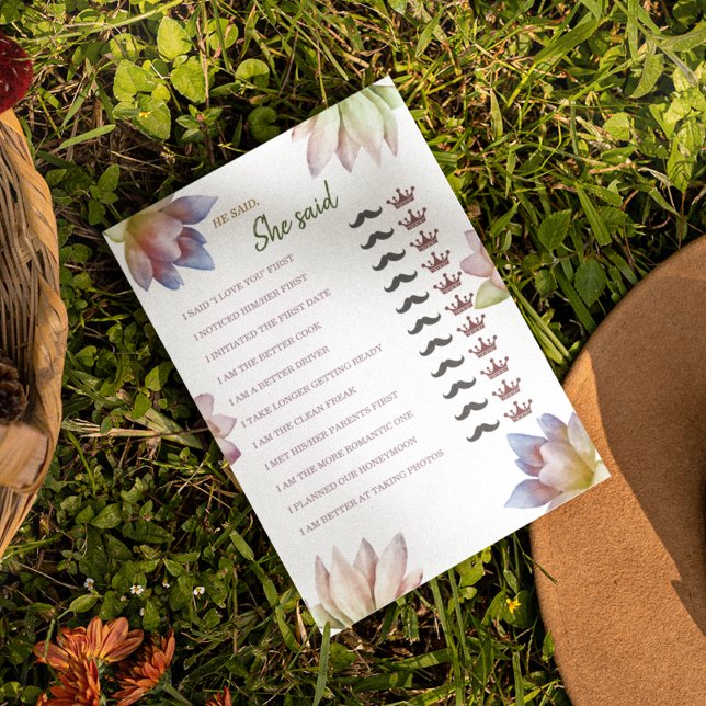 Disse Que Disse Folha De Papel De Jogo De Chá de p (A classic game for your bridal celebration)