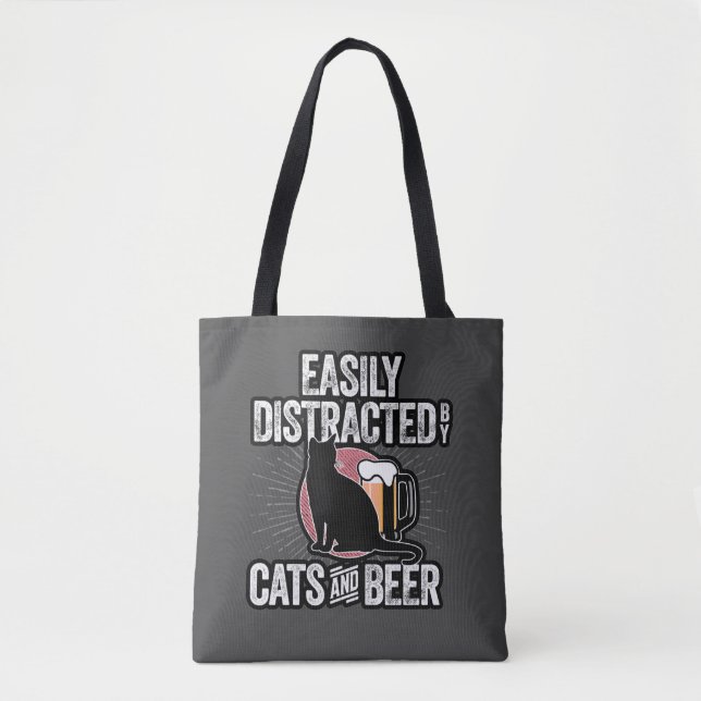 Distraído facilmente por Cats e Beer Tote Bag (Frente)