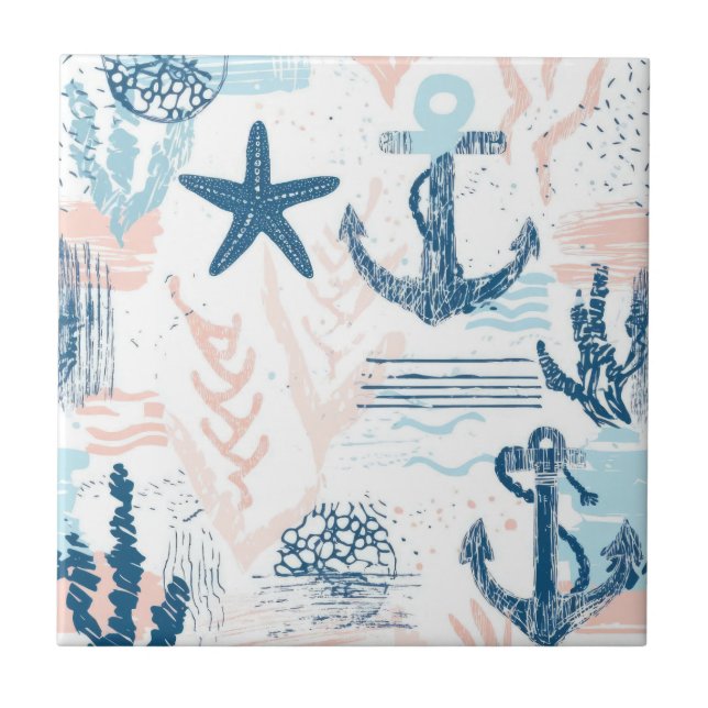 Distressed Nautical Anchor Starfish Blue Coastal (Frente)