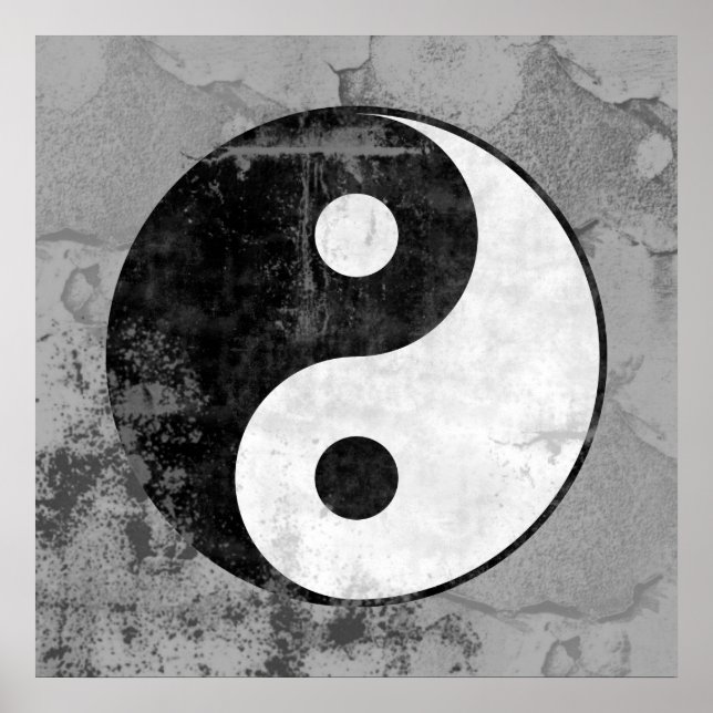 Distressed Yin Yang Symbol Poster (Frente)