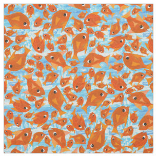 Ditzy Orange Fishes Padrão em Watery Blue Tecido