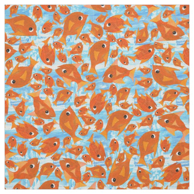 Ditzy Orange Fishes Padrão em Watery Blue Tecido (Modelo)