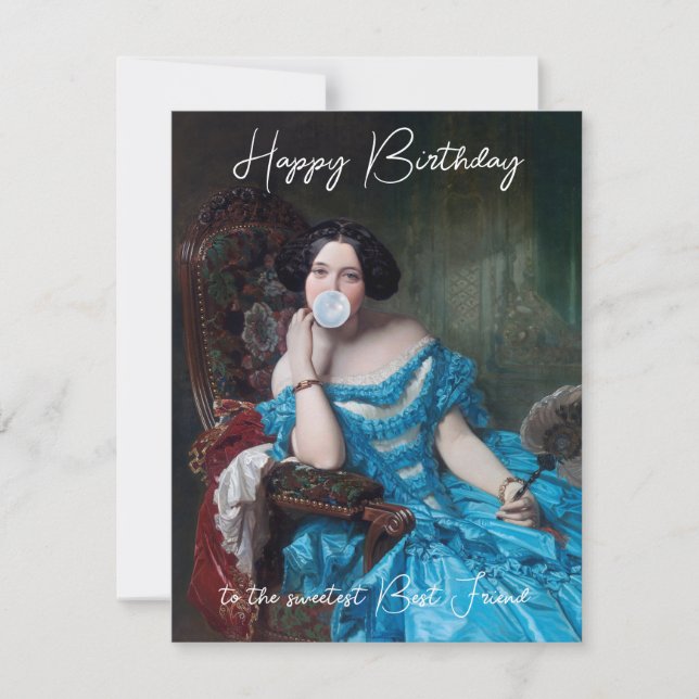 Diva de chiclete em cetim azul Feliz Aniversário (Frente)