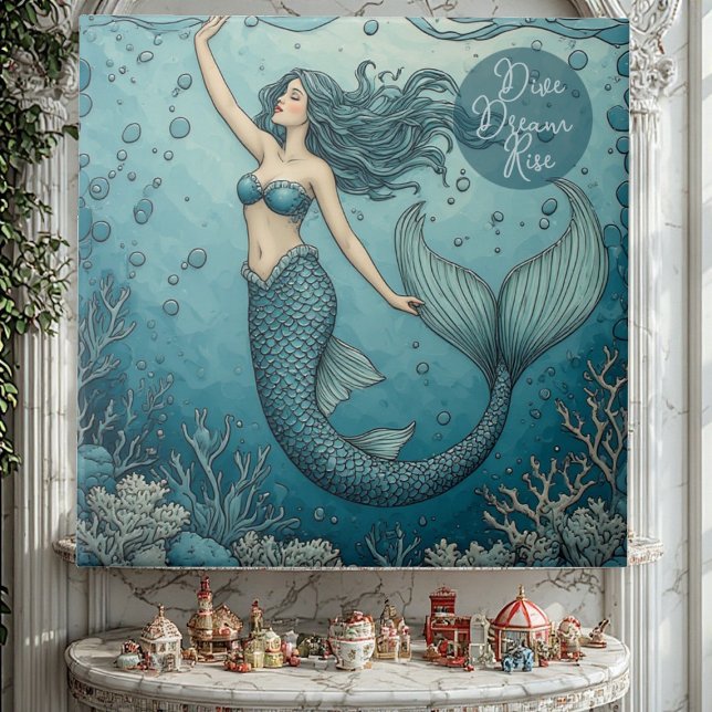 Dive Dream Rise Ocean Coral Reef Mermaid Inspiring (Dive Dream Rise Ocean Coral Reef Mermaid Inspiring Ceramic Tile)