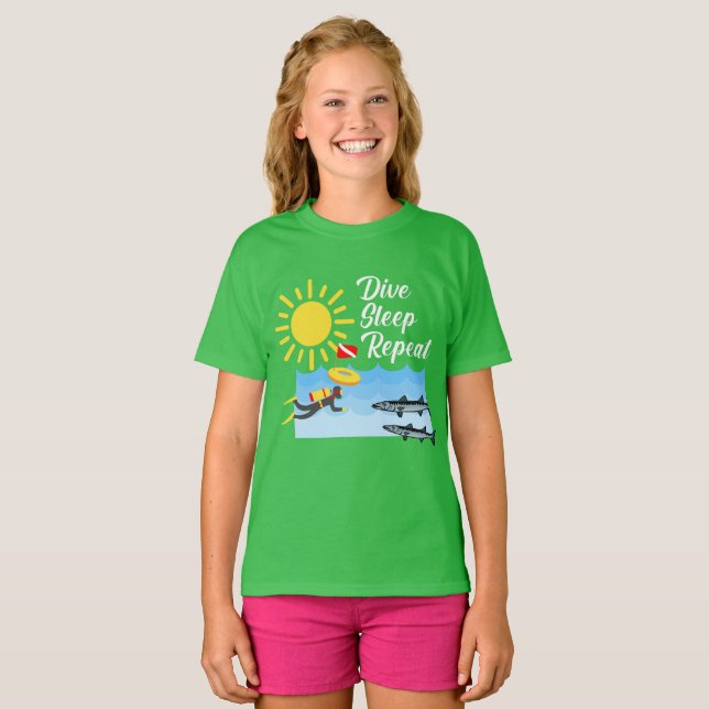 Dive Sleep Repetir Design - Camisa T Básica Para R (Frente Completa)