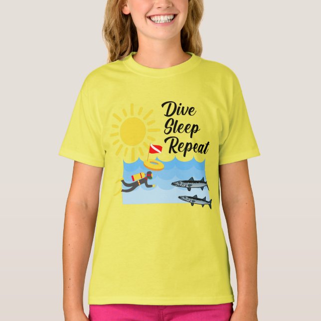 Dive Sleep Repetir Design - Camisa T Básica Para R (Frente)