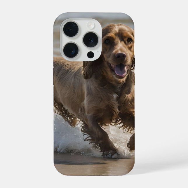 "Diversão à beira-mar: Cocker Spaniel em Tocar no  (Verso)