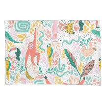 Diversão Animais felizes da selva e folhas tropica