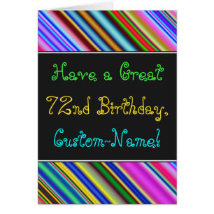 Diversão, Colorida, Whimsical 72º Cartão de Aniver