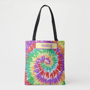 Diversão das cores do arco-íris Retro Tie Dye Tote