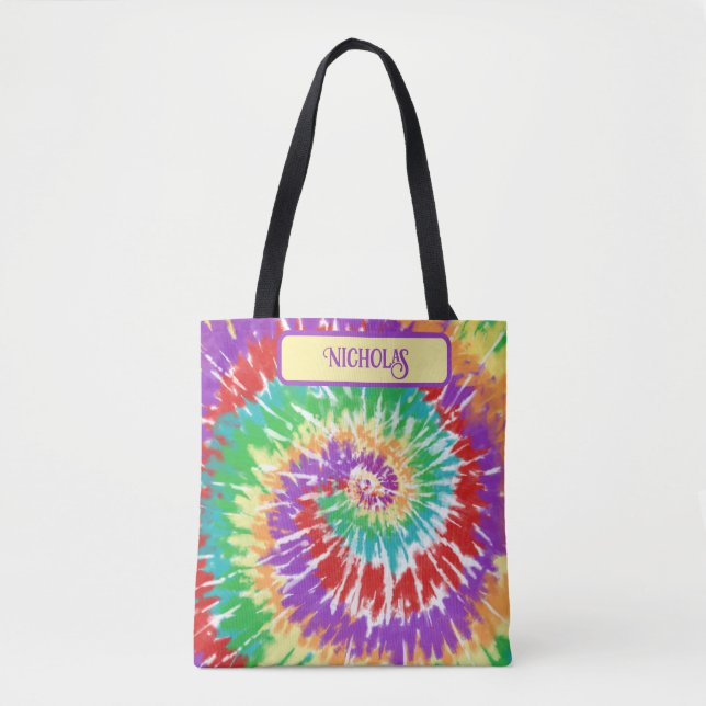Diversão das cores do arco-íris Retro Tie Dye Tote (Frente)