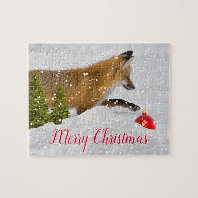Diversão Feliz Natal Raposa Quebra-Cabeça (Horizontal)