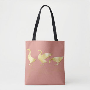 Diversão Gold Foil Geese Rosa, Dourado Nome Bolsa