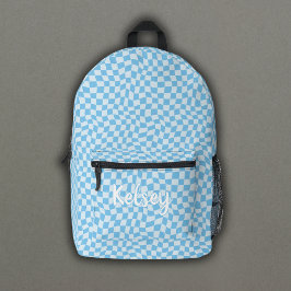 Diversão Retro Wavy Check Blue Monograma Name