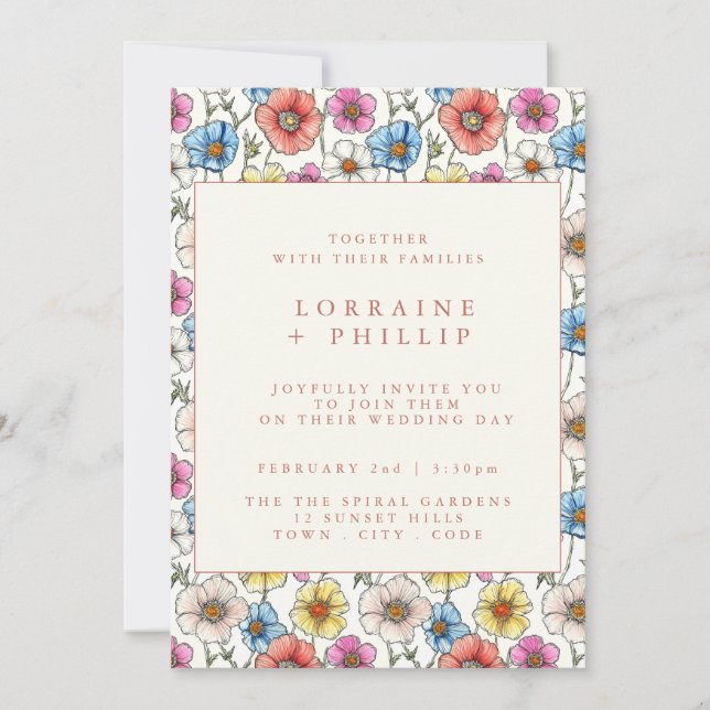 Diversão vibrante de flores silvestres convite par (Frente)