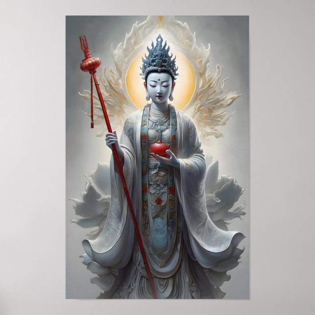 Divino Kannon Bodhisattva Poster com Aura Radiante (Frente)