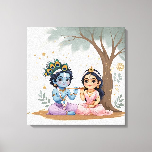 Divino Rádhá Krishna Impressão em Tela | Espiritua (Frente)