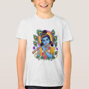 Divino Senhor Krishna Tocando Flauta com Pena de P