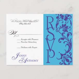DIY Elegante RSVP Simples Vintage Purple e Sky Blu