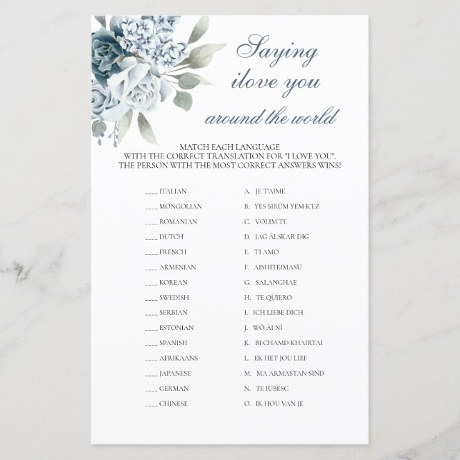 Dizendo que te amo no jogo de noiva mundial (Frente)