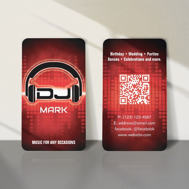 DJ Modern RED Cartão de visita com código QR (Criador carregado)