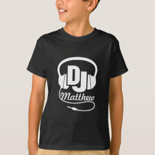 DJ seu nome branco na camiseta preta para crianças