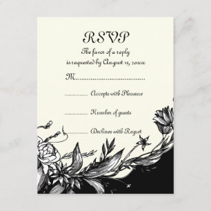 Do marfim preto RSVP das flores brancas do vintage