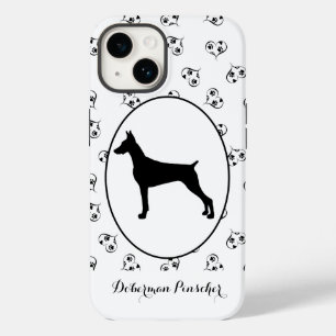 Doberman Pinscher Silhouette Hearts and Paw Prints