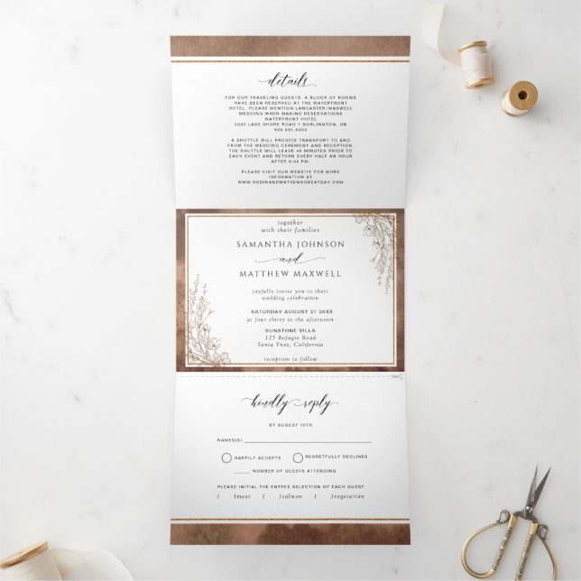 Dobra Tripla Convite de casamento com RSVP, Earth Tones Waterco (Dentro)