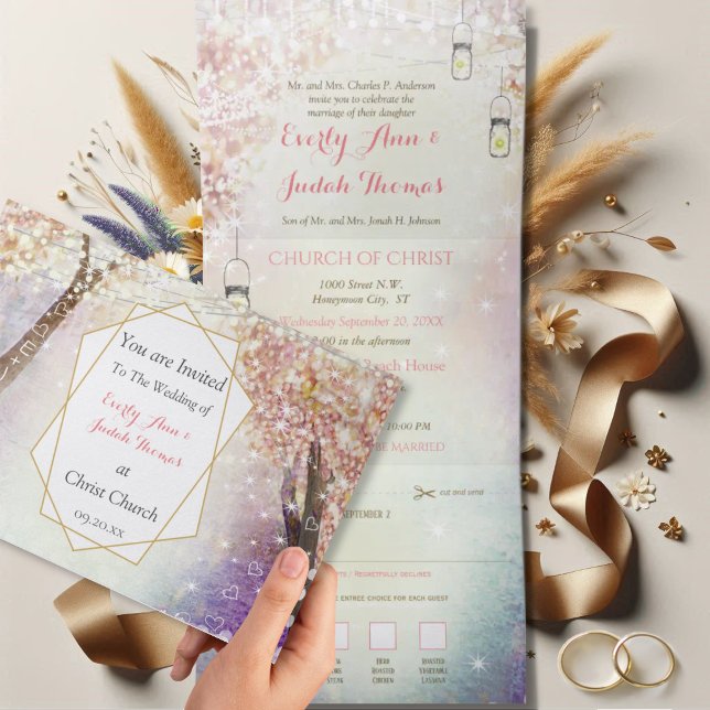 Dobra Tripla Convite de Casamento Elegante Tri-Fold com Folha e (Criador carregado)