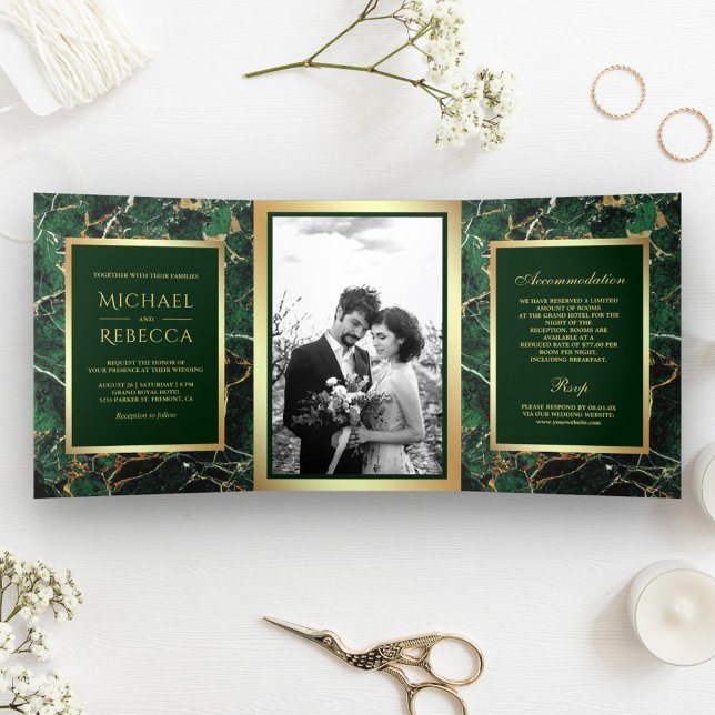Dobra Tripla Convite de Casamento Foto com Folha de Ouro Falso  (Criador carregado)