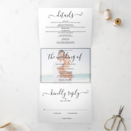 Dobra Tripla Convite de Casamento Tri-Fold com Foto em Letra El