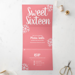Dobra Tripla Convite de Sweet 16 Moderno com Flocos de Neve Esp