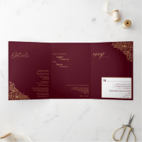 Convite Floral Dourado De Casamento Com Três Forma