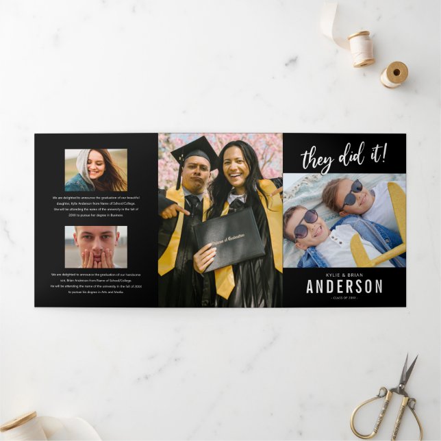 Dobra Tripla Convite para Festa de Formatura Dupla com Foto (Fora)