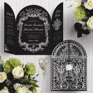 Dobra Tripla Elegante Convite de Casamento com Arco de Porta Ba
