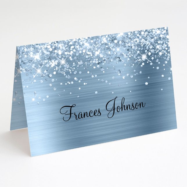 Dobre seu próprio nome azul brilhante Cartões (Fold Your Own Glittery Blue Name Place Cards)