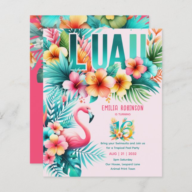 Doce16 Piscina Tropical de Luau - Aniversário da M (Frente/Verso)