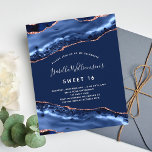 Doce 16 agate marinho-ouro azul-rosa<br><div class="desc">Um convite moderno,  na moda e glamouroso para uma doce festa de aniversário 16,  16. Ouro azul e rosa,  fundo de mármore. O nome é escrito com um moderno estilo escrito à mão. Personalize e adicione os detalhes da sua festa.</div>