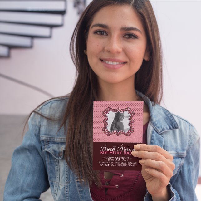 Doce 16 Aniversário Cartão com fotos Bash Convites (Criador carregado)